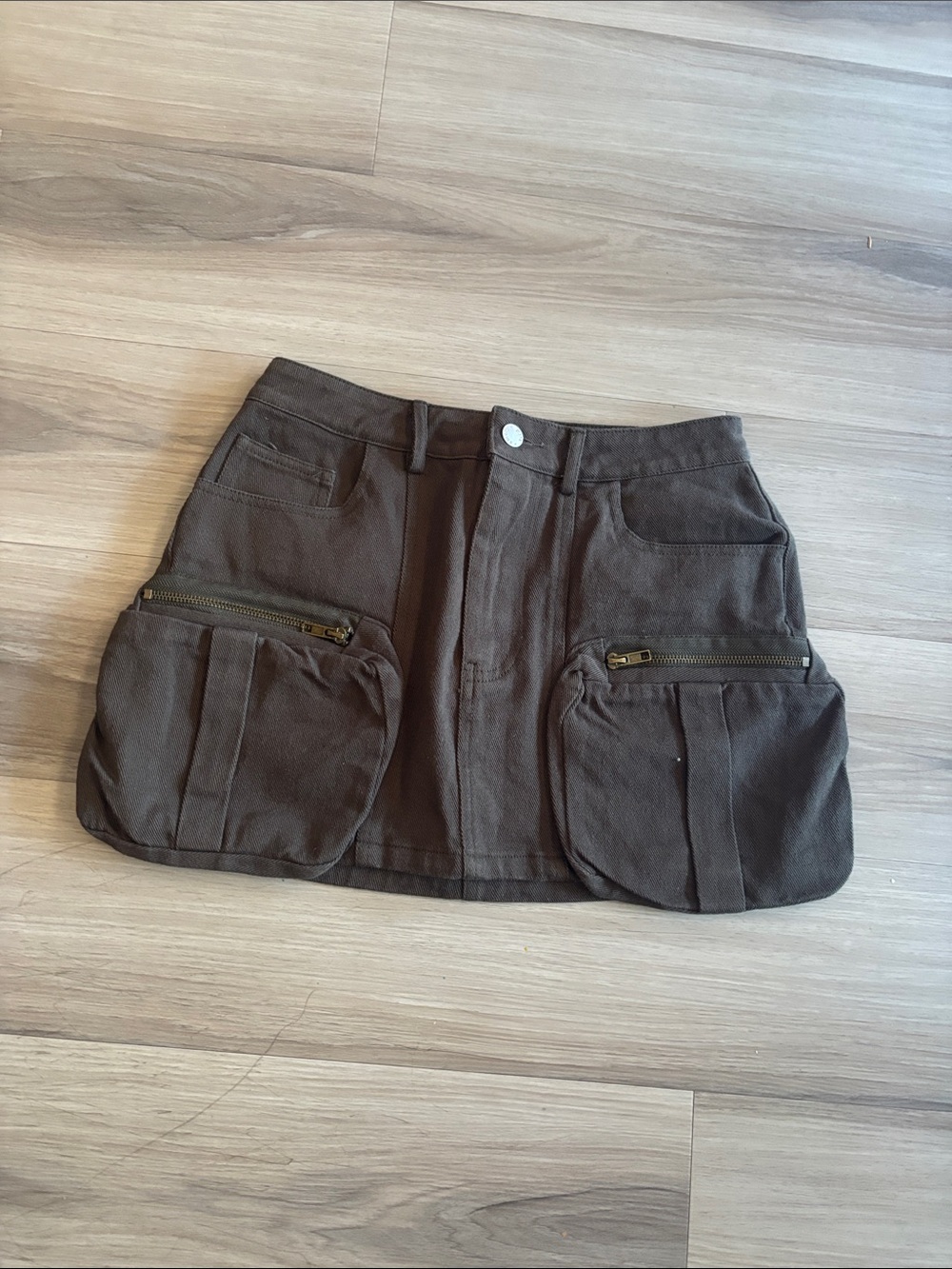 emory park olive green Utility Mini Skirt with Front Pocket Zips